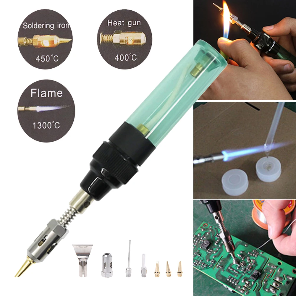 

New Gas Soldering Iron Cordless Butane Torch Welding Pen 1300°C Adjustable Burner Blow with 6 Soldering Iron Tips