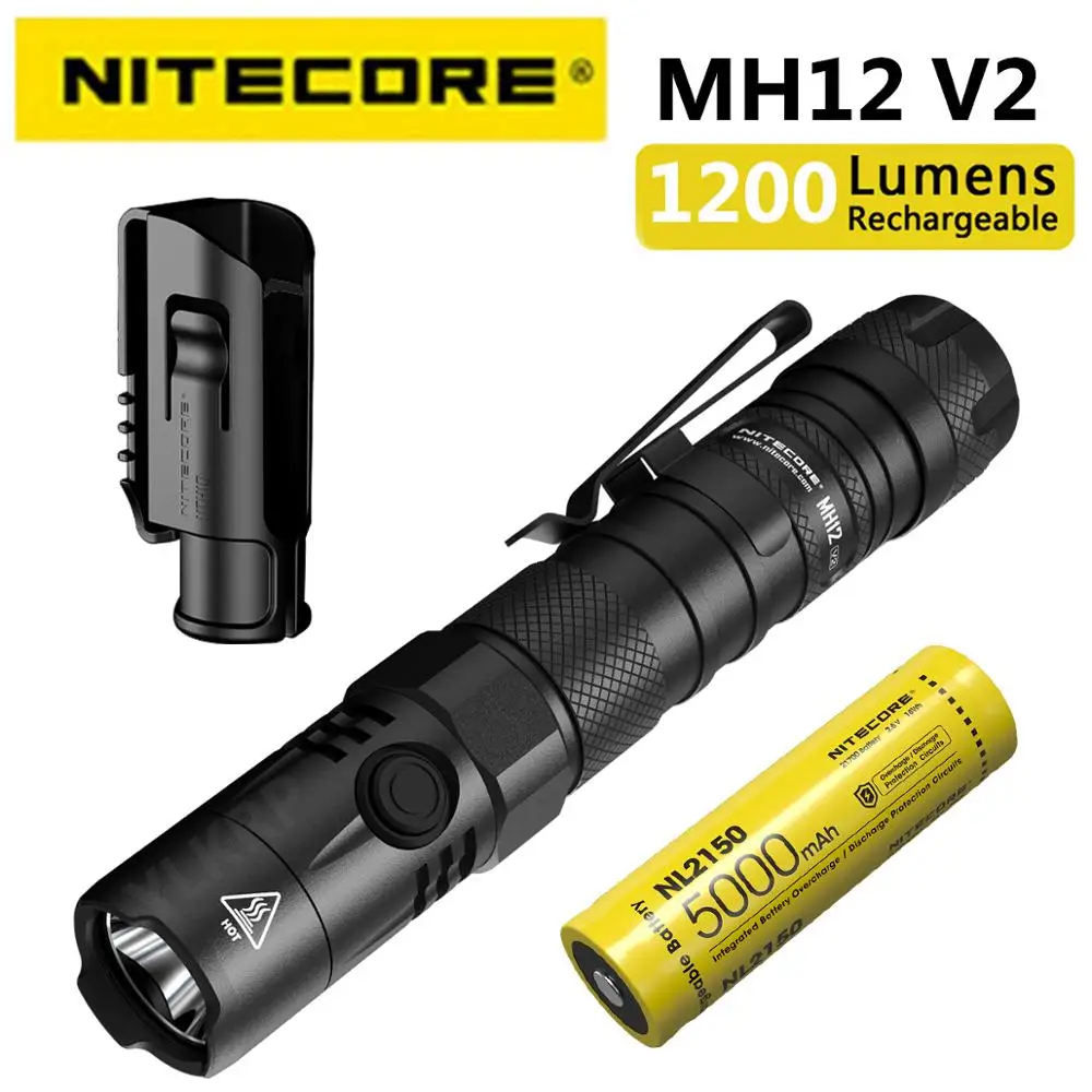 Новый NITECORE MH12v2 тактический фонарик 1200LM CREE XP L2 V6 светодиодный USB C Перезаряжаемые