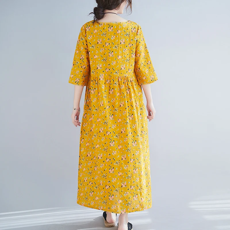 

Women Summer Maxi Dress Casual Loose Fashionable Half Sleeve O-Neck Cotton and Linen Holiday Beach Long Dress Vestido De Mujer