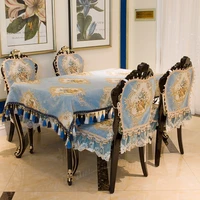 blue silk jacquard embroidered lace tablecloth non slip chair cover wedding party table cover advanced european brussels decor