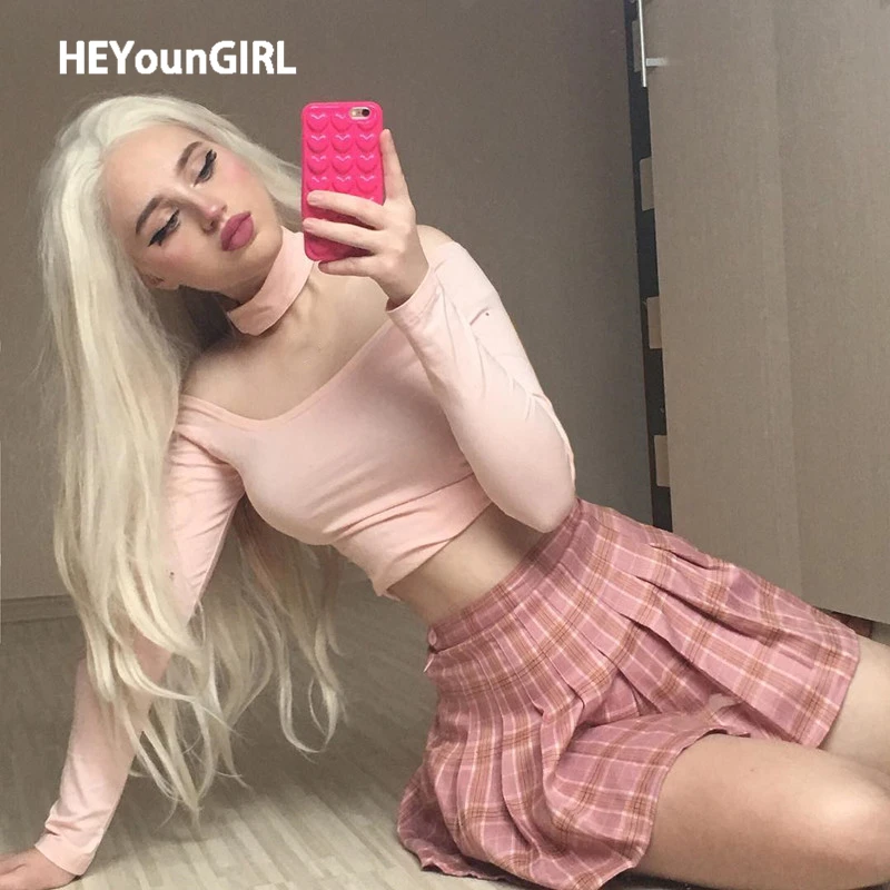 

Летняя розовая клетчатая плиссированная юбка HEYounGIRL, повседневная клетчатая короткая мини-юбка, Милая женская уличная одежда в стиле преппи...