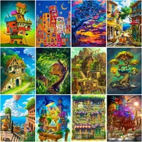 gatyztory oil painting by number color house scenery for adults picture by numbers drawing on canvas acrylic paint home decor gi