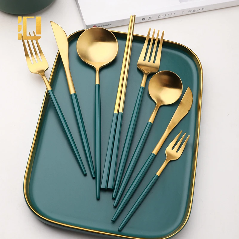 

Luxury Cutlery Set Gold Upscale Dinnerware Set Stainless Steel Tableware Set Restaurant Knife Fork Spoon Chopsticks Flatware Set