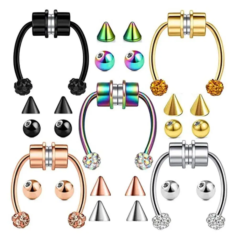 

Stainless Steel Fake Nose Ring Fake Septum Piercing Nose Ring 1set Popular High Quality Hot Sale Clip Magnet Non Piercing