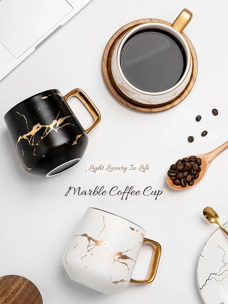 

Nordic Marble Coffee Mugs Matte Luxury Water Cafe Tea Milk Cups Condensed Coffee Ceramic Cup Saucer Suit With Dish Spoon Set Ins