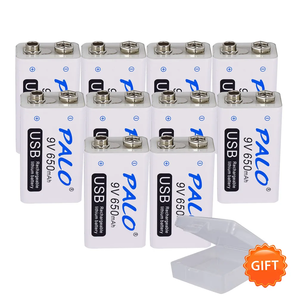 10 pcs battery PALO 9V USB аккумулятор 650mah перезаряжаемый микро usb 9V Lipo батареи для микрофона беспроводной микрофон гитара для эквалайзера дымовая сигнализация - Цвет: 10 pcs battery