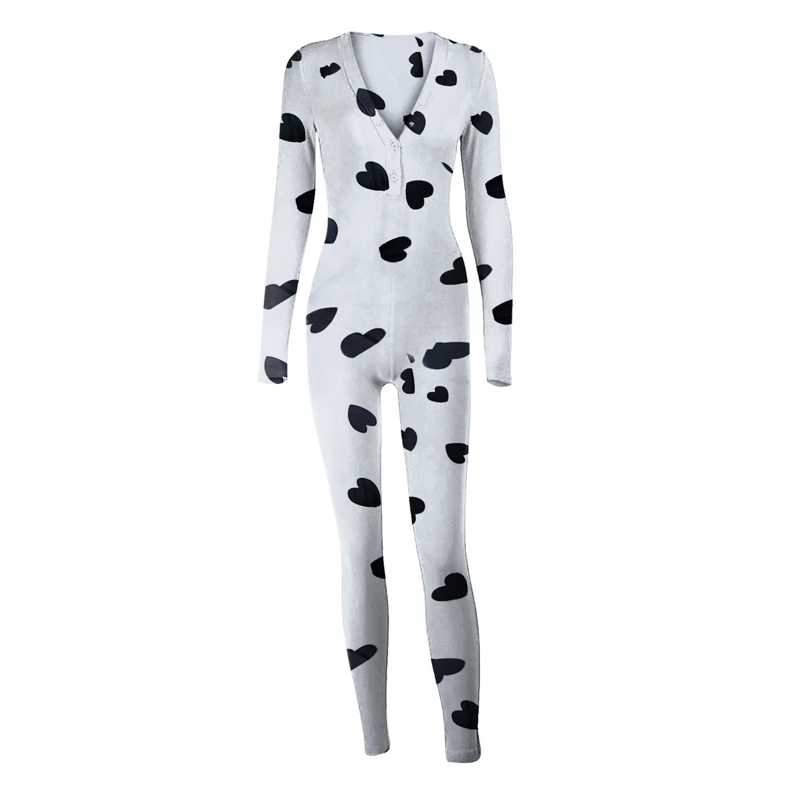 

Sexy Women's Pijamas Onesies Women's Button-down Front Functional Buttoned Flap Adults Jumpsuit V-neck Pajamas Femme Sleepwear