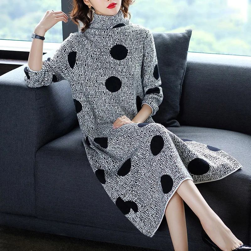 

Women s Clothing Dresses Christmas sexy pullover jurken work grey polka dot knitted floral dress plus size 2019 autumn winter