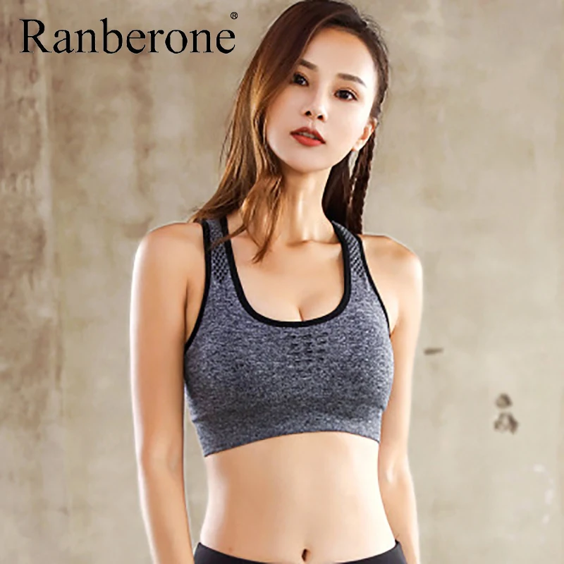 Ranberone Yoga Bra Women Female Tops Push Up Solid Color Dry Quick Running Fitness Gym Bras Fitness Sports Wear For Women Gym