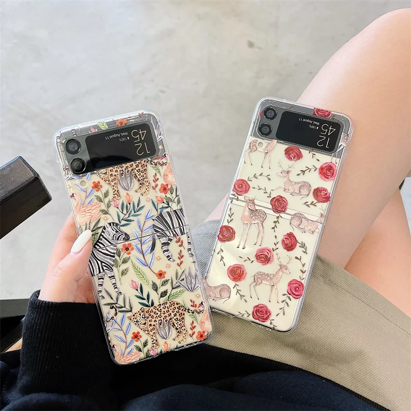 

Colorful Transparent Zebra Panther Deer Phone Case for Samsung Galaxy Z Flip 3 5G Hard PC Back Cover for ZFlip3 Case Shell