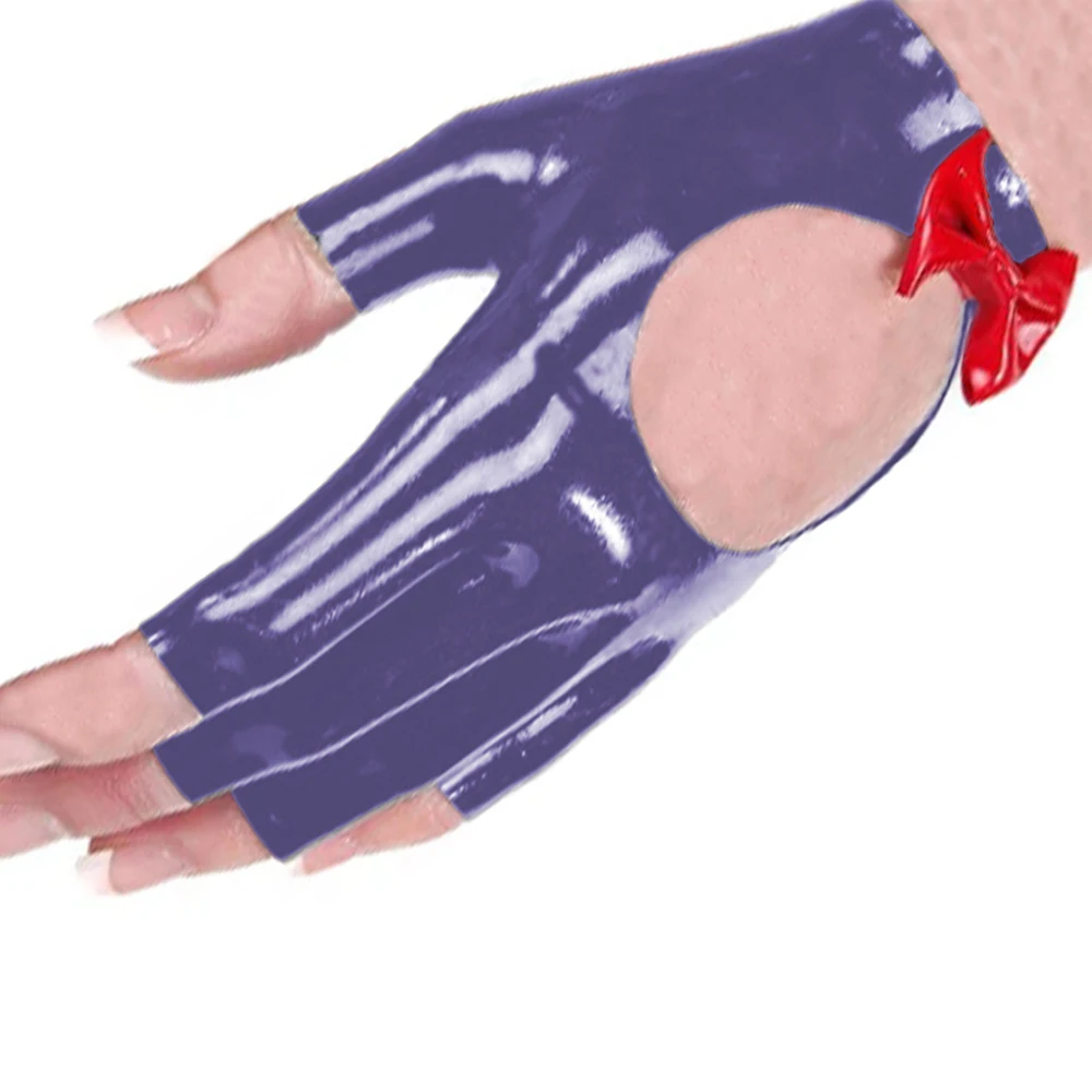 Готическое Фетиш клуб перчатки женские митенки украшенная бантом для резиновые