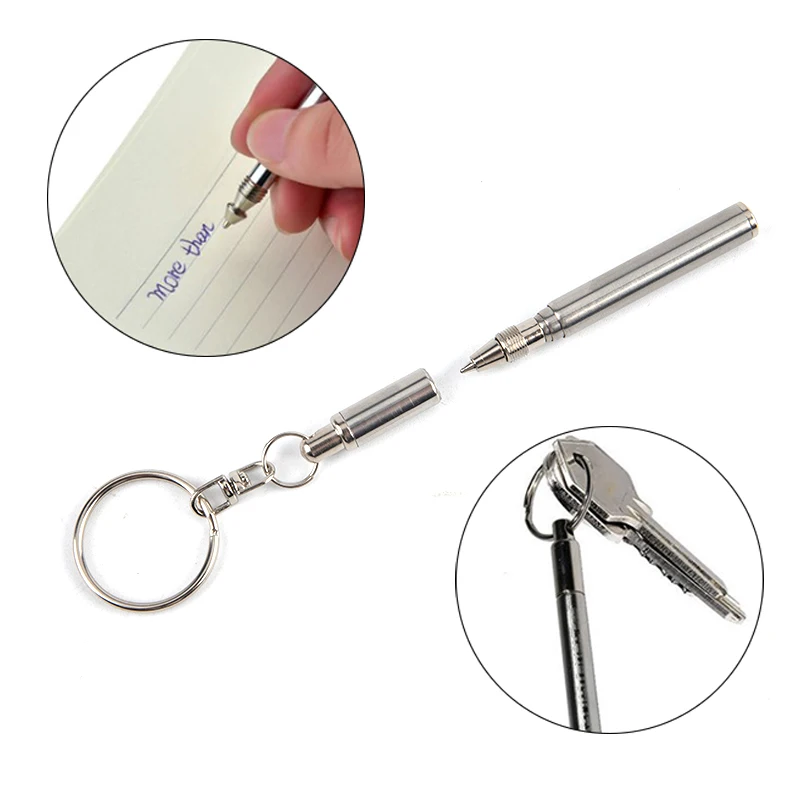 

Portable Telescoping Tool Pen Metal Key Ring Creative Stainless Steel Keychain Ergonomic Ball School Office SuppliesPoint