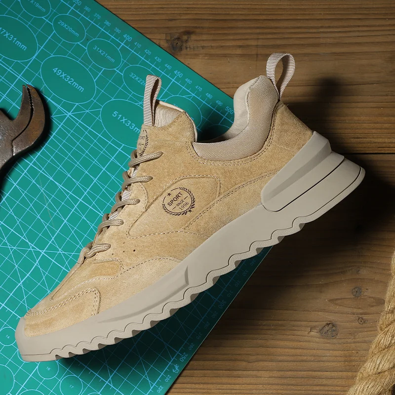 Luxury Genuine Leather Cow Suede Shoes Men Casual Flat Lace Up Outdoor Men's Sneakers Male Leisure Walk Fashion Footwear | Обувь