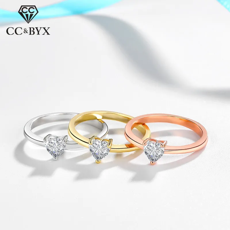 CC серебряные кольца для женщин с кубическим цирконием в форме сердца Красочные