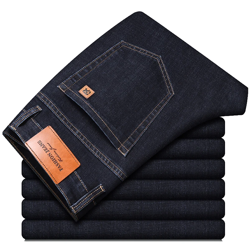 

2020 Autumn New Men's Regular Fit Black Blue Jeans Classic Style Business Casual Stretch Denim Brand Pants Male Jean Trousers