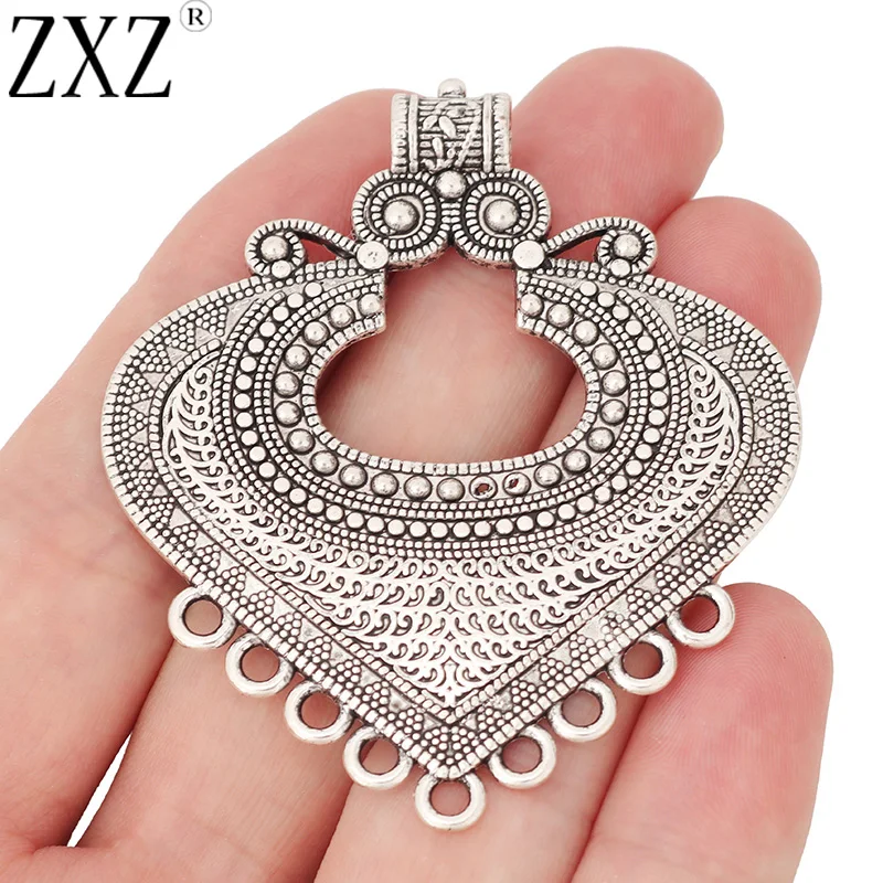 

ZXZ 5pcs Tibetan Silver Boho Multi Strands Connector Heart Shape Charms Pendants for Necklace Jewelry Making Findings 61x53mm