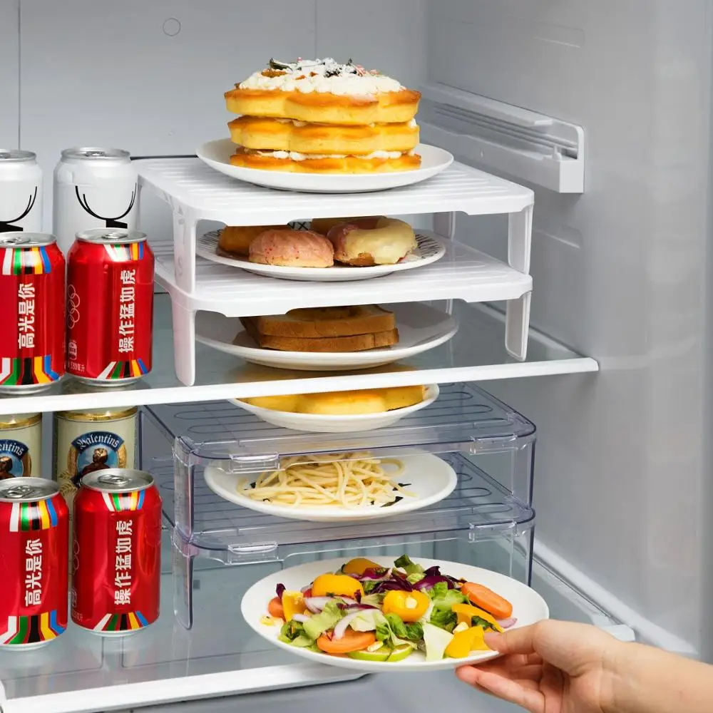 

2Pcs Kitchen Refrigerator Organizer Storage Rack Shelf Plate Dish Holder Organizer Kitchen Storage Rack Fridge Organizer Shelves
