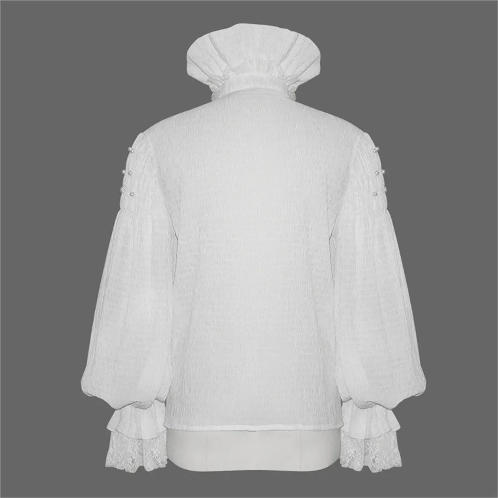 

Vintage Long Sleeve Stand Collar Decorated Shirt Tops New Men Gothic Tops Autumn Vintage Party Cosplay