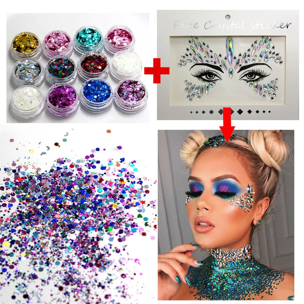 Лазерный блёстки блеск макияж Сияющий Красочный Лицо Глаза грудь губы дизайн