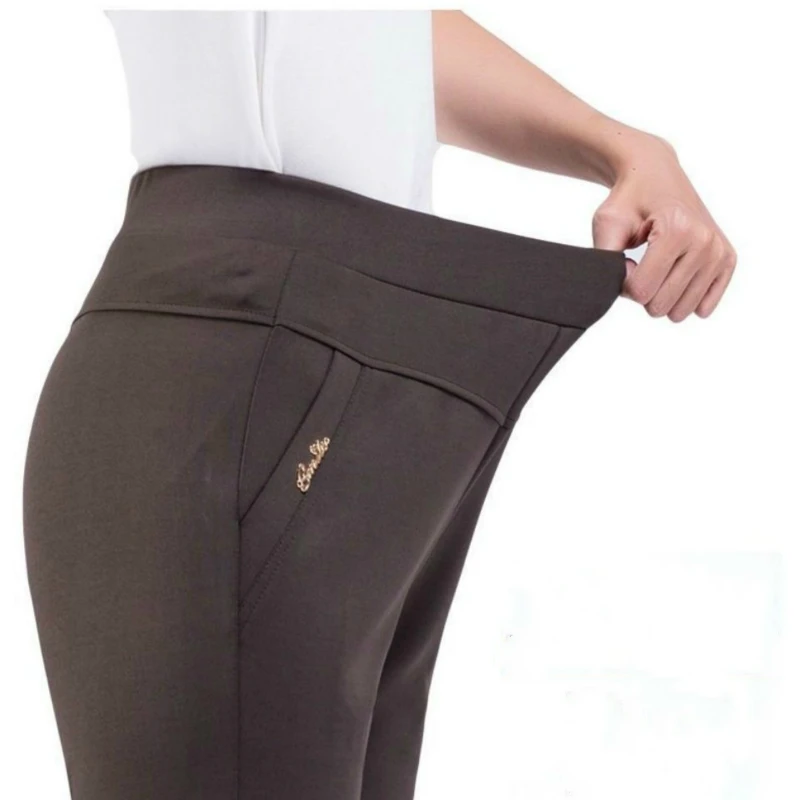 

2021 Spring Autumn Women's Trousers New Elastic High-waist Straight Pants Plus Size 5XL Casual Middle-aged Elderly Female Pants