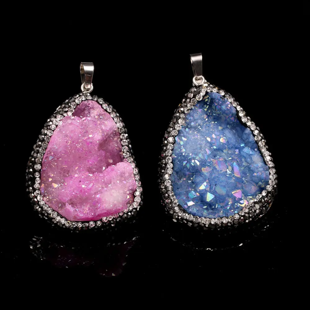 Подвески из натурального агата Druzy камень Кулон талисман с кристаллами кварца