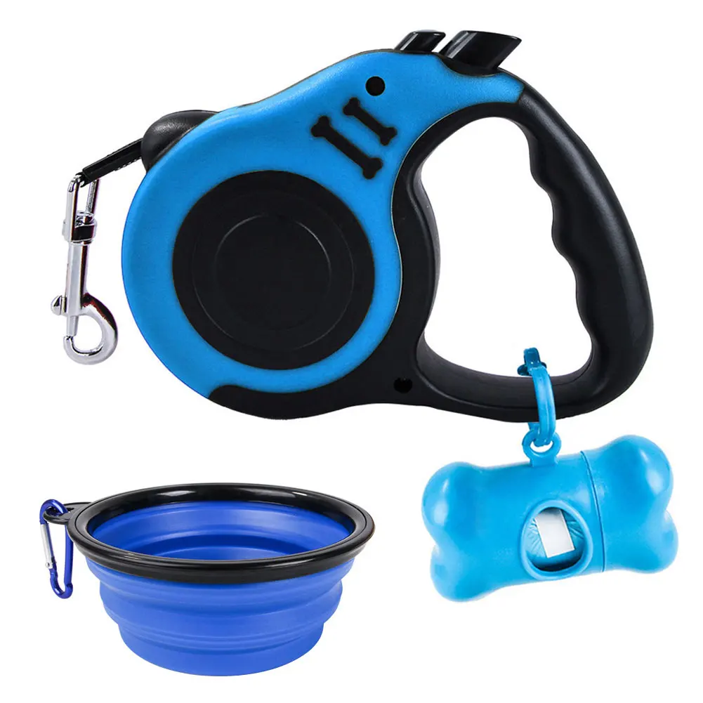 

Pet Dog Extendable Leash Set Automatic Pet Ribbon With Bowl Trash Bag Pets Walking Training Accessories Puppy Dog Harness Leash