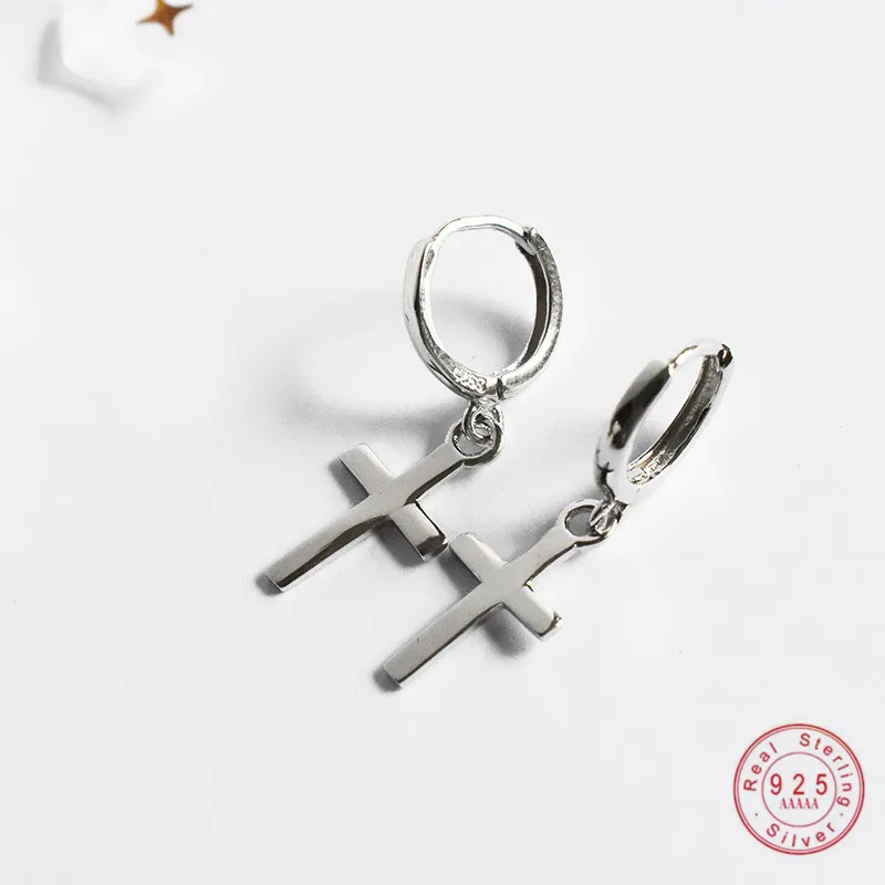Серьги подвески из стерлингового серебра 925 пробы с простым крестом для женщин