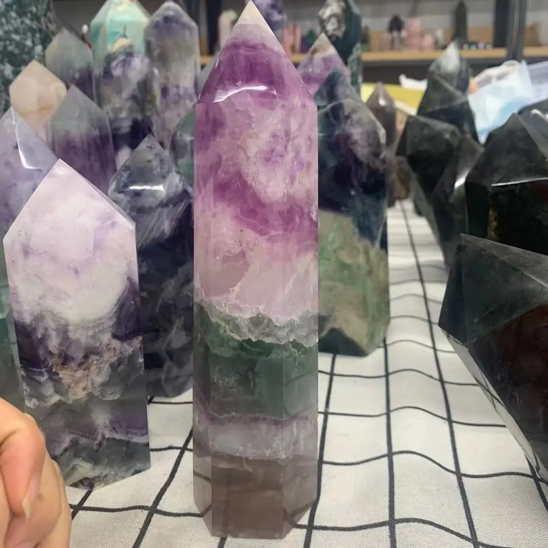 

Natural Crystal Rainbow-Colored Fluorite Quartz Mineral Big Obelisk， Healing Stone Energy Ore，Home Decora