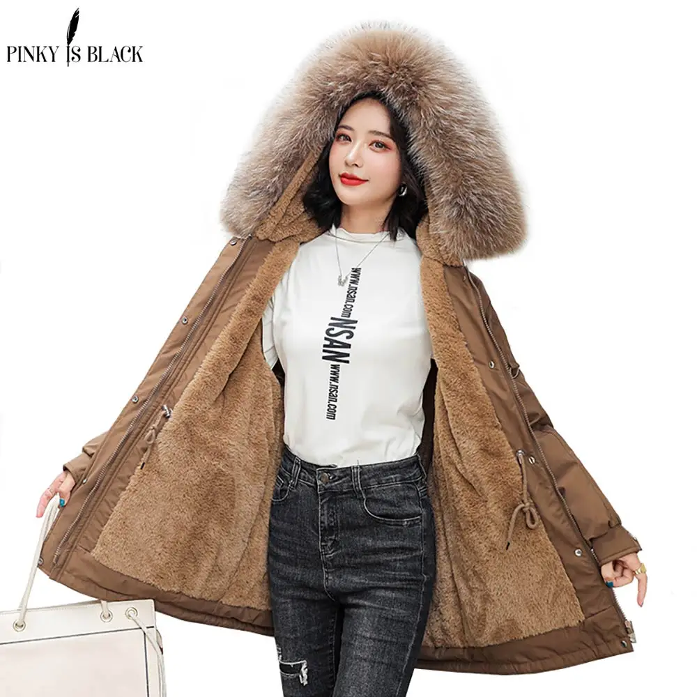 PinkyIsBlack 2021 Winter Jacket Women Personalized Fashion Warm Fur Lining Cotton Women Coat Thick Quality Hooded Winter Parkas