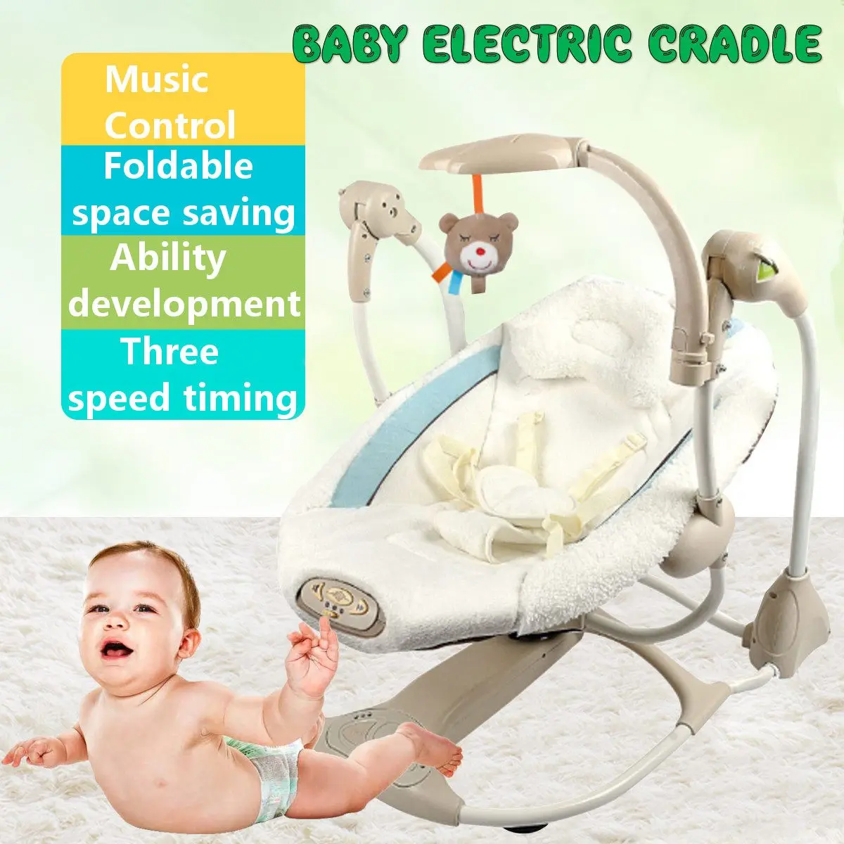 

Baby Smart Electric Baby Auto Swing Cradle Crib Magnetic Vibration Shaker Music Rocking Chair Baby Bouncer Newborn Calm Chair