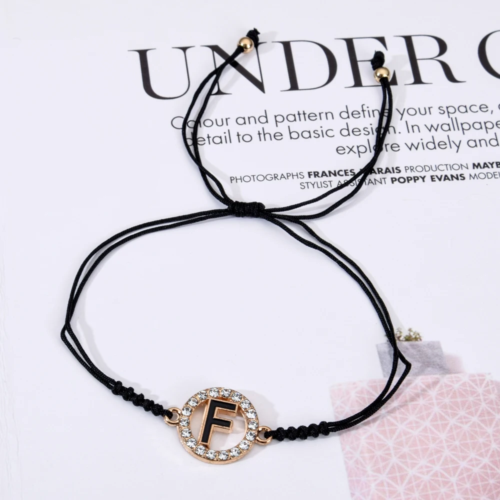 12 pieces Hollow Round Letter Charm Bracelet Set For Kid Handmade Adjustable Alphabet Rhinestone Wristband Women Fashion Jewelry | Украшения