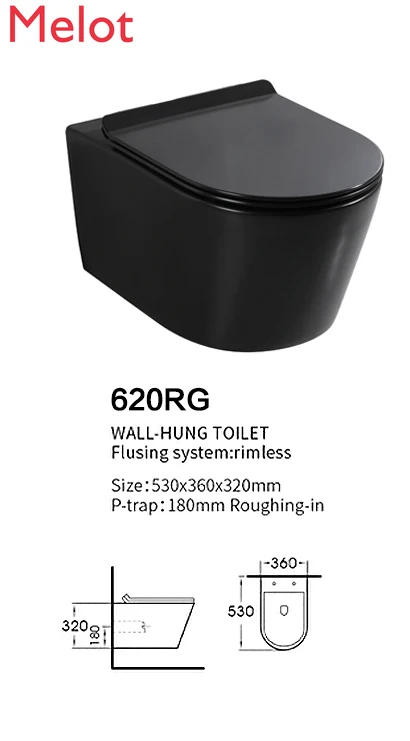 

Chinese Black Color Wall Mounted Modern Desgin European CE Bathroom Rimless Wall Hung Toilet
