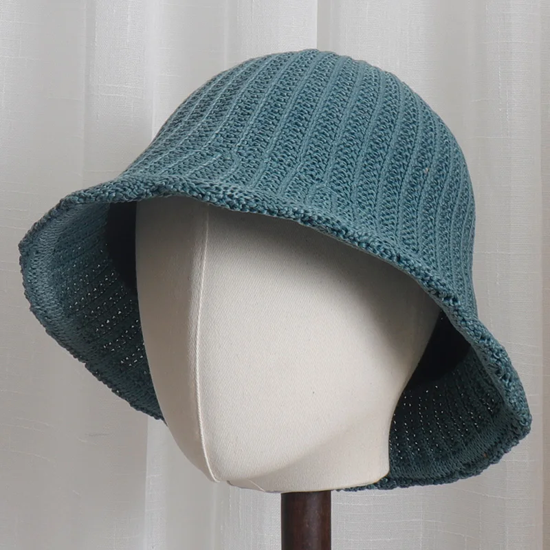 

2021 Bucket Hats Spring Summer New Hollow Stitching Knitted Female Sunscreen Wide-brimmed Sun Hat Korean Basin Hat Tide