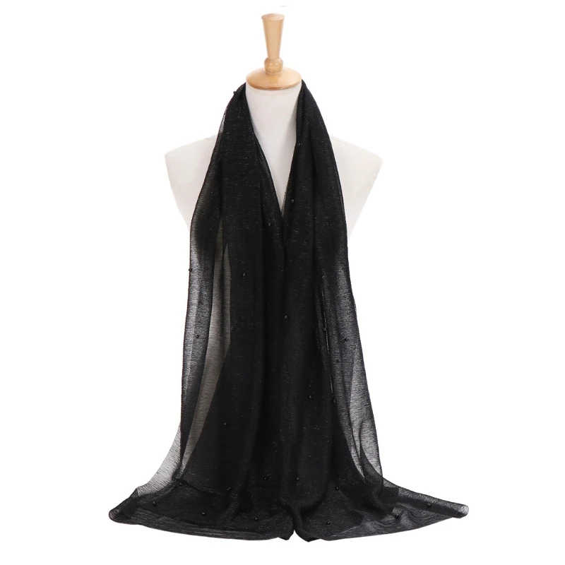 Женский Блестящий хиджаб из искусственного жемчуга шаль бисера мусульманский