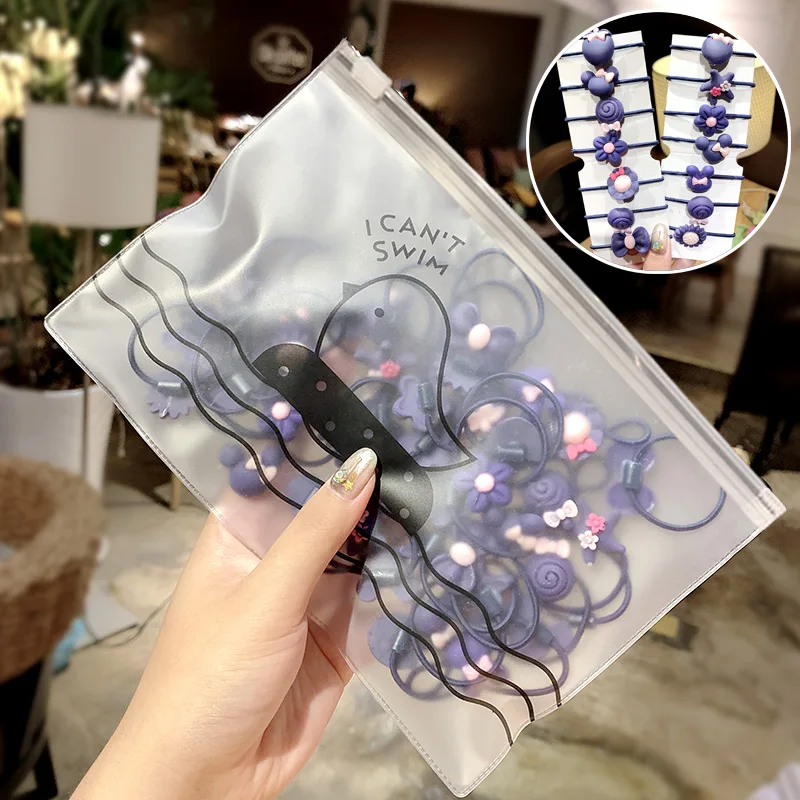 Фиолетовый 20PCS/Set Girls Cute Cartoon Colorful Bow Flower Rabbit Elastic Hair Band Children Lovely Rubber Band Scrunchie Hair Accessories - Цвет: Фиолетовый