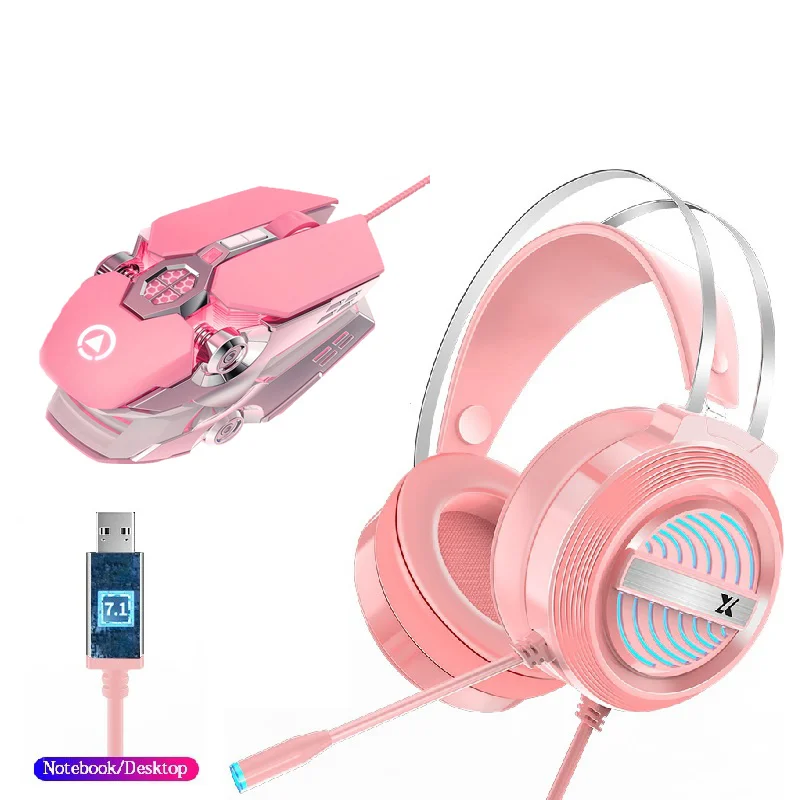 

1 2 in Sets USB Mouse Optical Wired Mouse 3200 DPI 7-Button Silent Gaming Mouse Stereo Headphone Flexible Adjustable Mic Headset