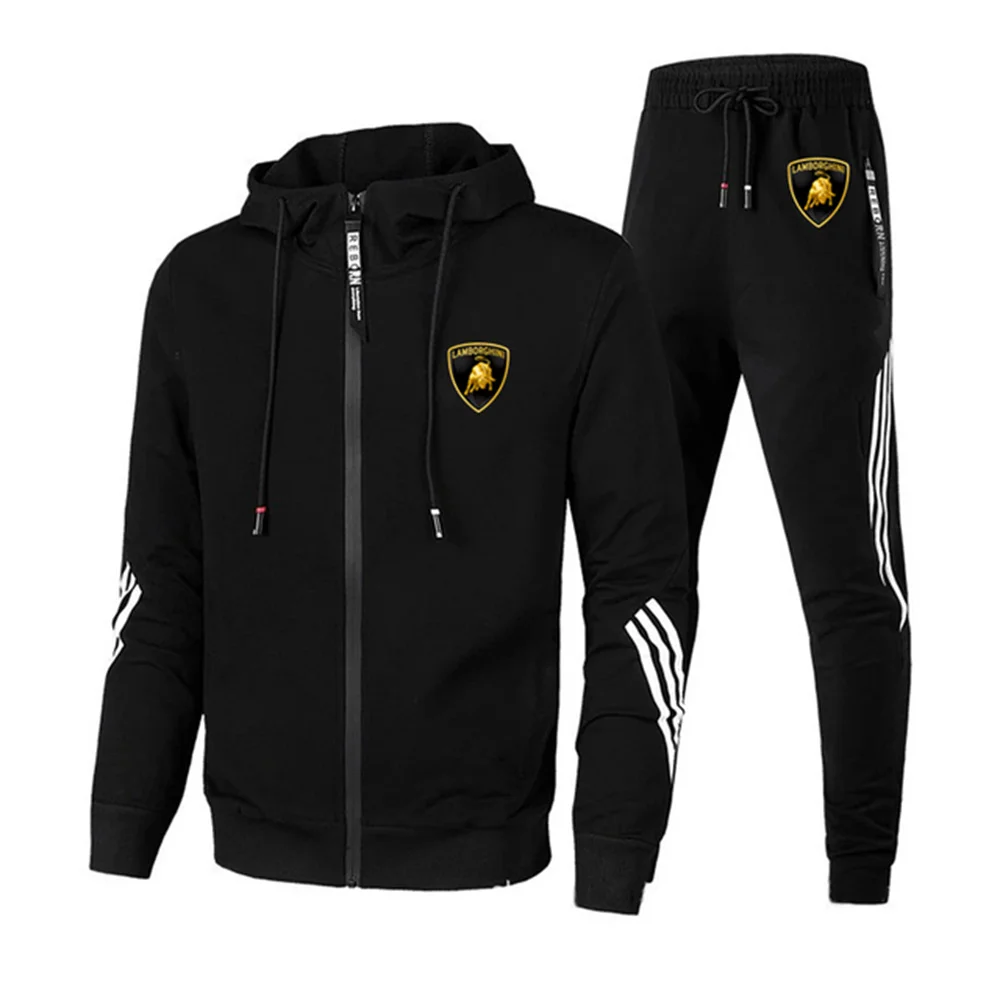 

Men's Fashion Brand Sports Suit Two-piece Striped Men's Sportswear Hooded Top Outdoor Sports Pants Men's Suit