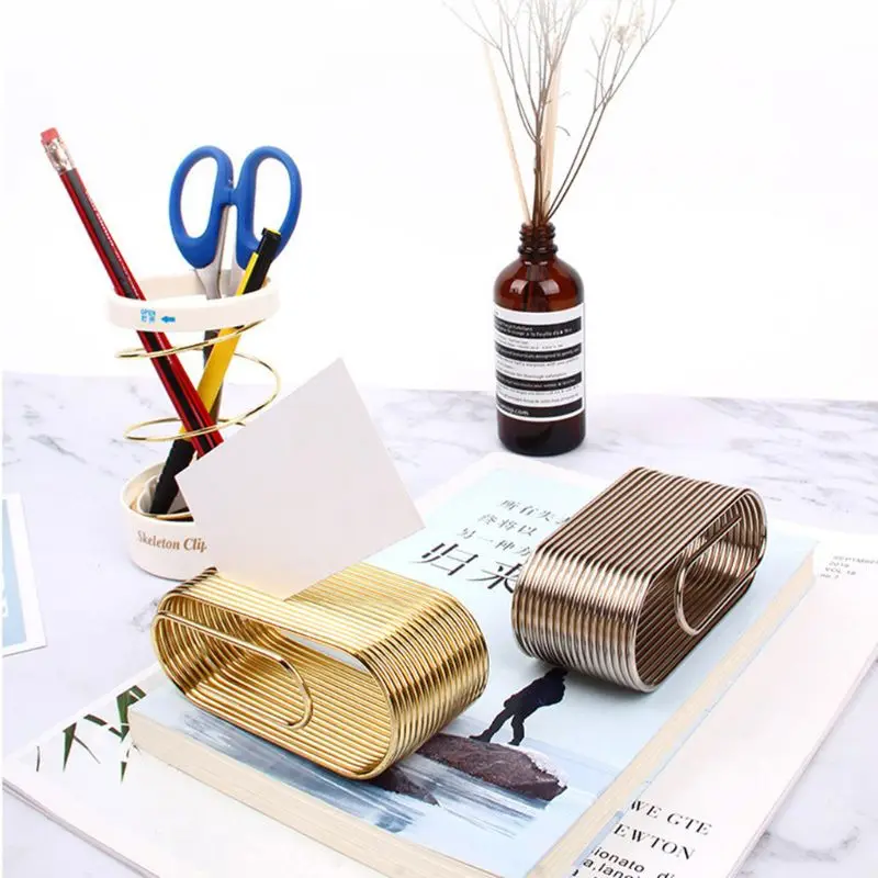 

Metal Business Name Card Holder Display Stand Rack Photo Clips Desktop Organizer