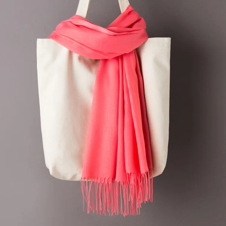 Watermelon red Scarf Women Solid Color Cashmere Scarves with Tassel Autumn New Soft Warm Lady Girls Wraps Thin Long Scarf Female Shawl Men Scarf - Цвет: Watermelon red Scarf