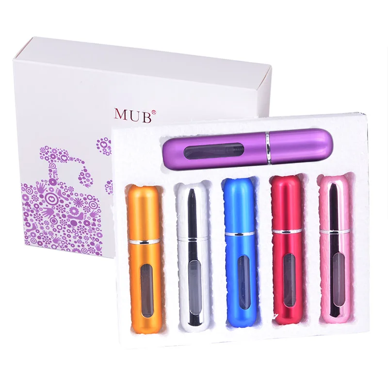 Random color MUB-6pcs многоразовый мини флакон-спрей для духов Алюминиевый распылитель портативный косметический контейнер для путешествий флакон духов с коробкой - Цвет: Random color