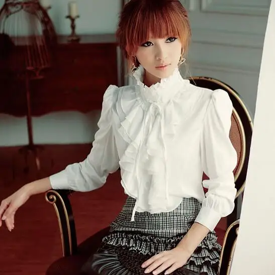 Осенний стиль Лолиты королевский дизайн тонкая рубашка с воротником стойкой и
