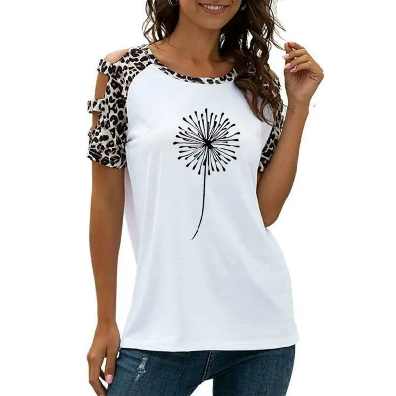 

Hollow Out Short Sleeve Womens t Shirt Floral T-Shirt Female Cold Shoulder Casual Loose Tops Tees Summer