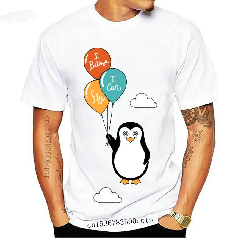 

Футболка мужская с японским мультяшным рисунком, милая хлопковая приталенная рубашка с рисунком пингвина, 90 енота, с цветным воздушным шаро...