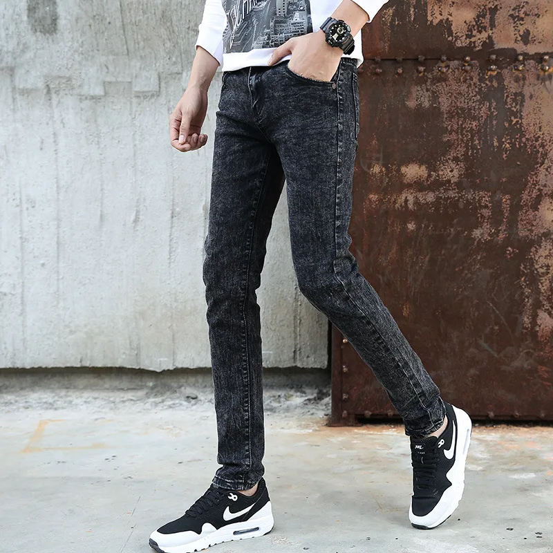 Мужские байкерские джинсы черные узкие в стиле панк хип-хоп уличный дизайн