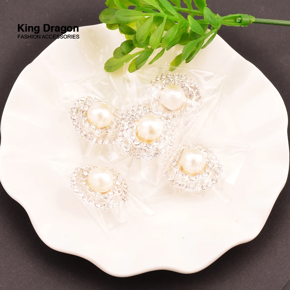 Новинка - пуговицы с ринестонами и жемчугом, используемые для декора или свадьбы, с ножкой, 25мм, 5 штук/лот, цвет серебра, KD443.