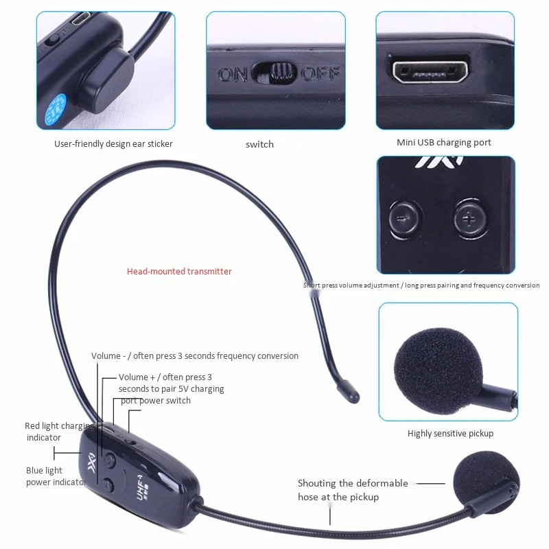 UHF беспроводной микрофон Профессиональный головной убор для голосового
