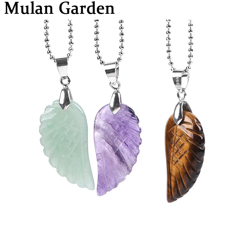 M & G Природный кристалл Крылья Ангела ожерелье сплошной цвет камень кулон