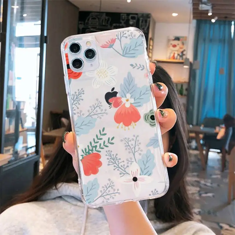 

Flower Romantic aesthetics pattern Phone Case Transparent for iPhone 6 7 8 11 12 s mini pro X XS XR MAX Plus