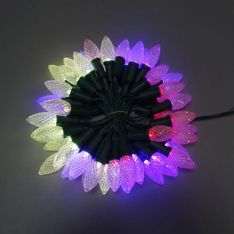 C9 DC12V WS2811 50 узлов адресуемый RGB светодиодный Рождественский пиксельный струнный светильник с водонепроницаемыми соединителями