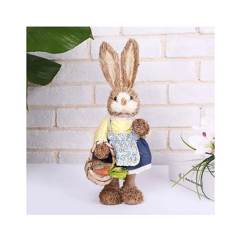 Милые пасхальные украшения с соломенным Кроликом праздничные для дома сада